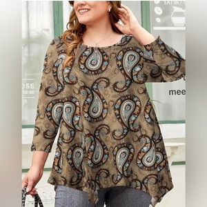 Larace brown paisley tunic blouse 2X longer length for leggings! Fall colors!